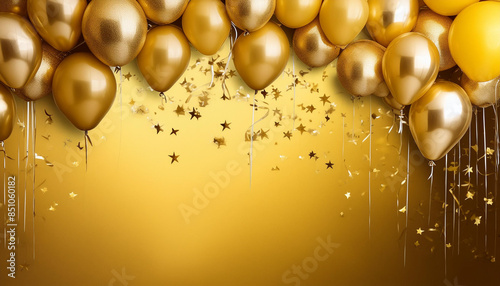 Wallpaper Mural Golden Balloons and Confetti on Yellow Background Torontodigital.ca