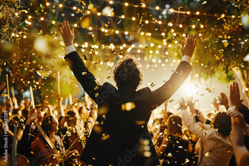 Celebration at Night with Golden Confetti
