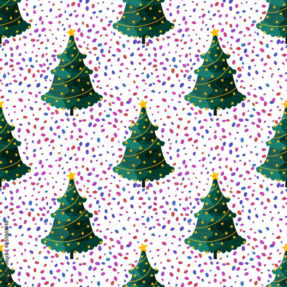 Fototapeta premium Christmas tree seamless cartoon pattern for wrapping paper and fabrics