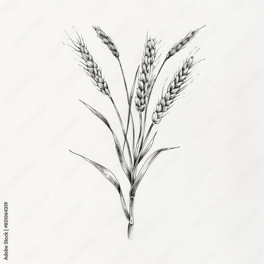 Fototapeta premium Line art drawing of wheat ear