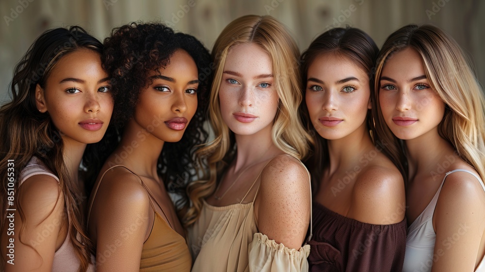 A diverse group of beautiful women with natural beauty and glowing smooth skin. Portrait of many attractive female fashion models with great skincare of all races, tones and style A diverse group of beautiful women with natural beauty and glowing smooth skin. Portrait of many attractive female fashion models with great skincare of all races, tones and style