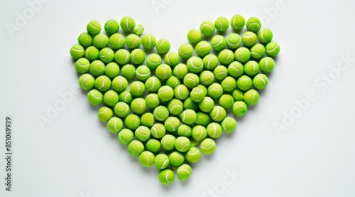 heart made of tennis balls on a white background, green heart. heart tennis sport