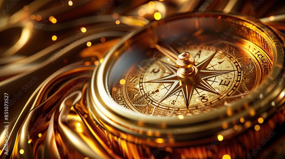Close-Up of a Golden Compass with Intricate Details and Warm Lighting Close-Up of a Golden Compass with Intricate Details and Warm Lighting