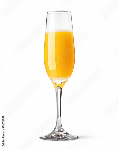Elegant Champagne Flute with Fresh Mimosa Cocktail on White Background