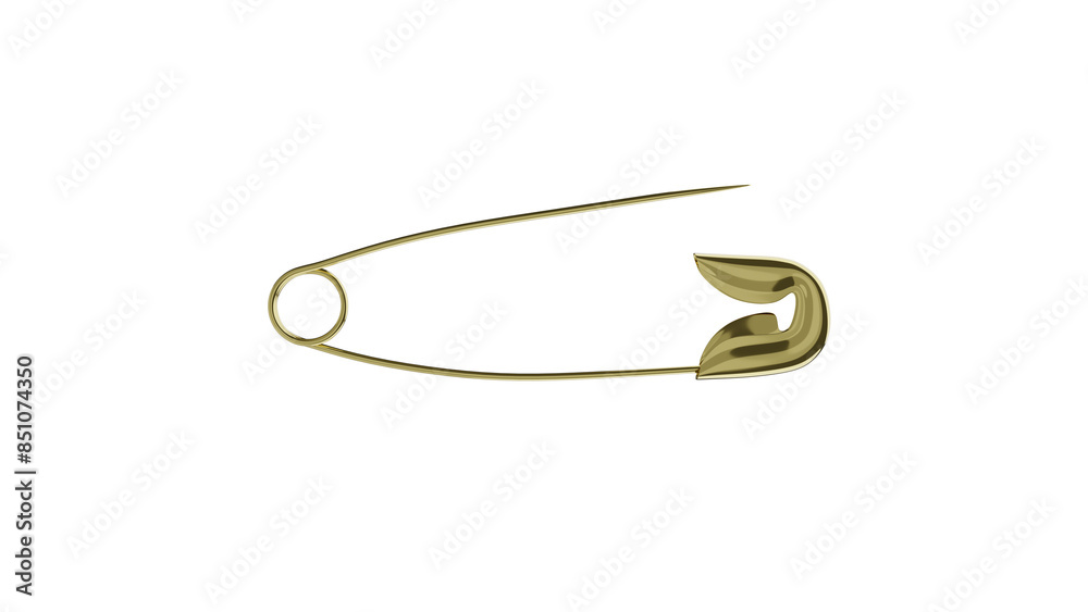 Opened golden safety pin isolated on transparent and white background. Sewing concept. 3D render Opened golden safety pin isolated on transparent and white background. Sewing concept. 3D render