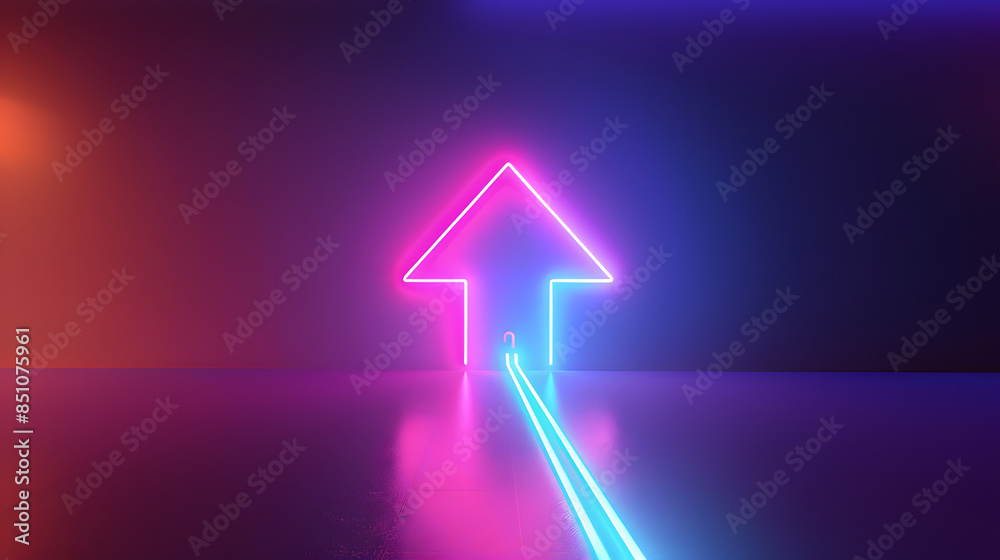 Fototapeta premium 3d render, abstract minimalist geometric background. Colorful neon ascending arrow, linear sign