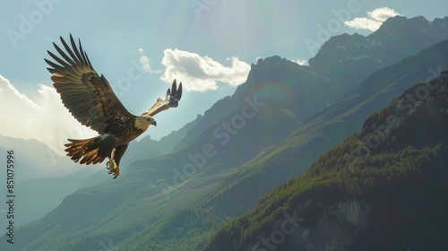 eagle flying on sky over mountains photo