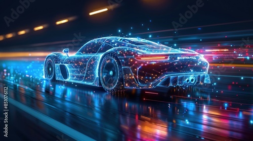 Futuristic Car Composed of Illuminated Particles