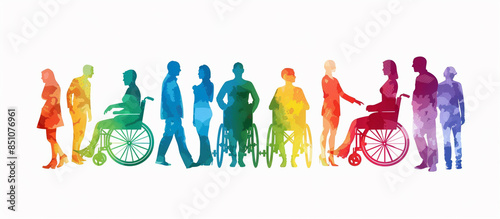 Illustration of Diverse People Including Men, Women, and Person in Wheelchair - Concept of Diversity and Inclusion