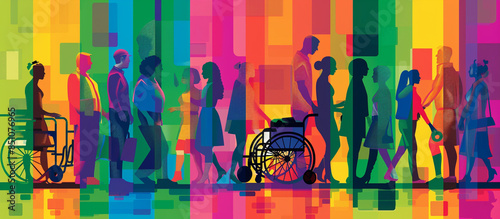 Illustration of Diverse People Including Men, Women, and Person in Wheelchair - Concept of Diversity and Inclusion