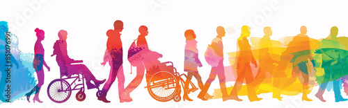 Illustration of Diverse People Including Men, Women, and Person in Wheelchair - Concept of Diversity and Inclusion