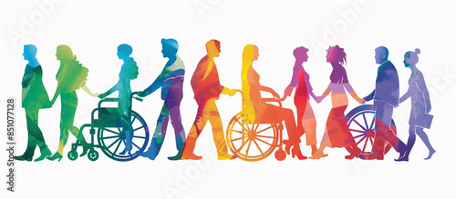 Illustration of Diverse People Including Men, Women, and Person in Wheelchair - Concept of Diversity and Inclusion