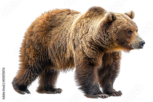 View from side of brown bear isolated on white background, transparent background