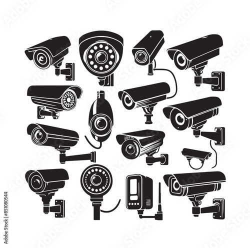 cctv icons, surveillance camera icons set