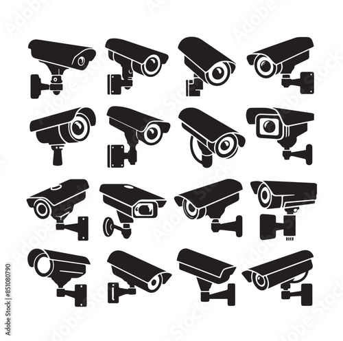 cctv icons, surveillance camera icons set