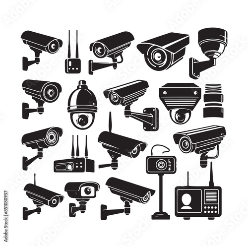 cctv icons, surveillance camera icons set