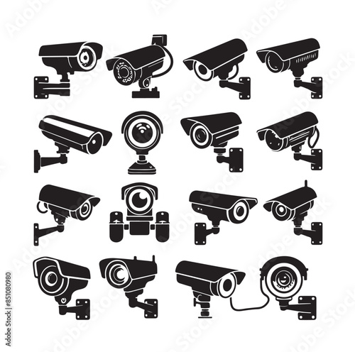 cctv icons, surveillance camera icons set