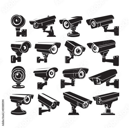 cctv icons, surveillance camera icons set