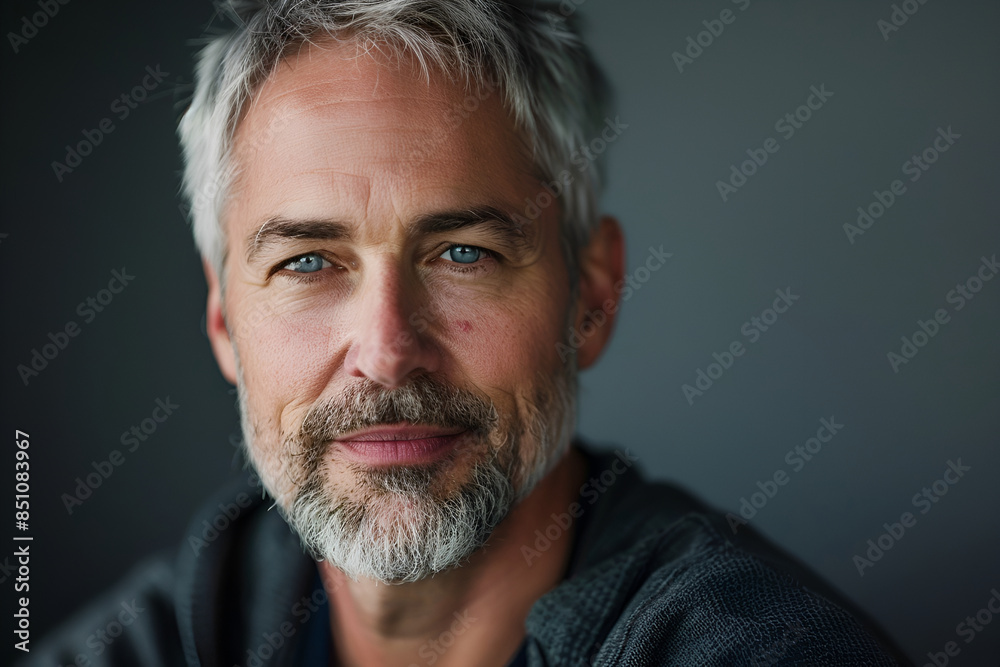 Portrait of handsome mature man with grey hair. Copy space