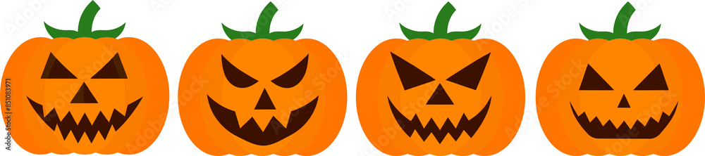 Collection of Jack-O'-Lanterns Halloween Pumpkins with Carved Evil Faces | Isolated on Transparent BG Collection of Jack-O'-Lanterns Halloween Pumpkins with Carved Evil Faces | Isolated on Transparent BG