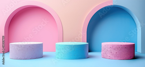 Colorful podium in a room. Created with Ai