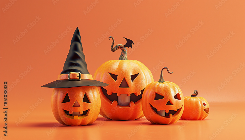 Vibrant 3D Halloween Pumpkin with black cat and Copy Space - Festive and Colorful Holiday Concept with Autumn Discounts Vibrant 3D Halloween Pumpkin with black cat and Copy Space - Festive and Colorful Holiday Concept with Autumn Discounts