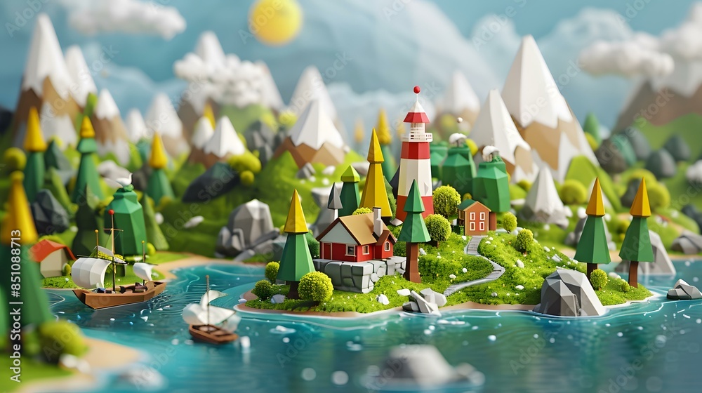 Fototapeta premium Isometric Island Lighthouse