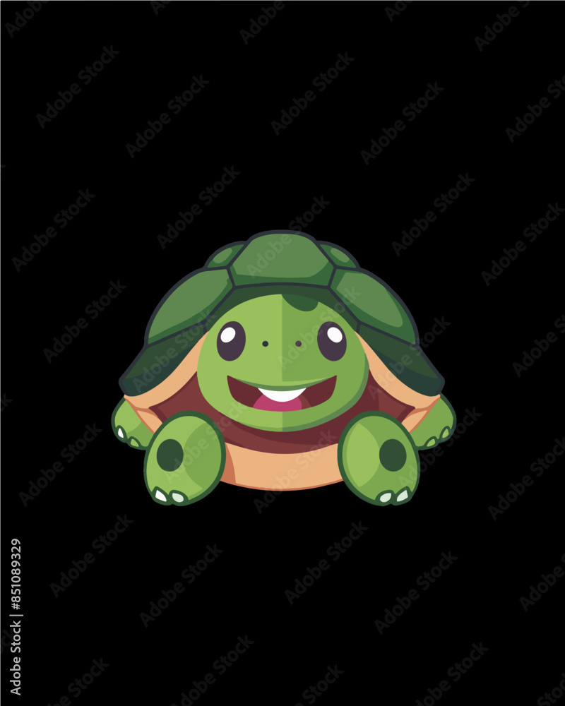 Obraz premium simple green large shell cute friendly nice cartoon turtle with vibrant happy smile smiling face single transparent vector single icon illustration art design generative ai