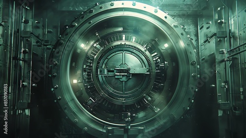 An image showing the interior of a bank vault with a silent alarm mechanism, providing enhanced security against potential heist attempts. photo