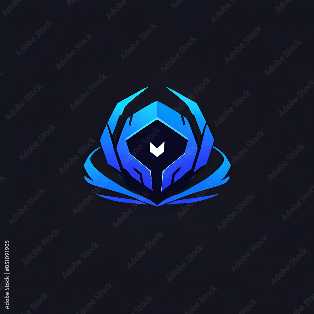 A blue and black logo with a hood on it A blue and black logo with a hood on it