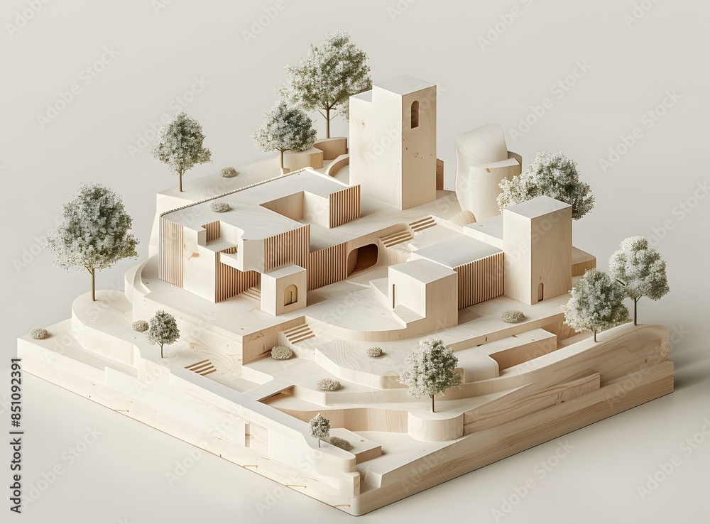 Naklejka premium Wooden miniature city model