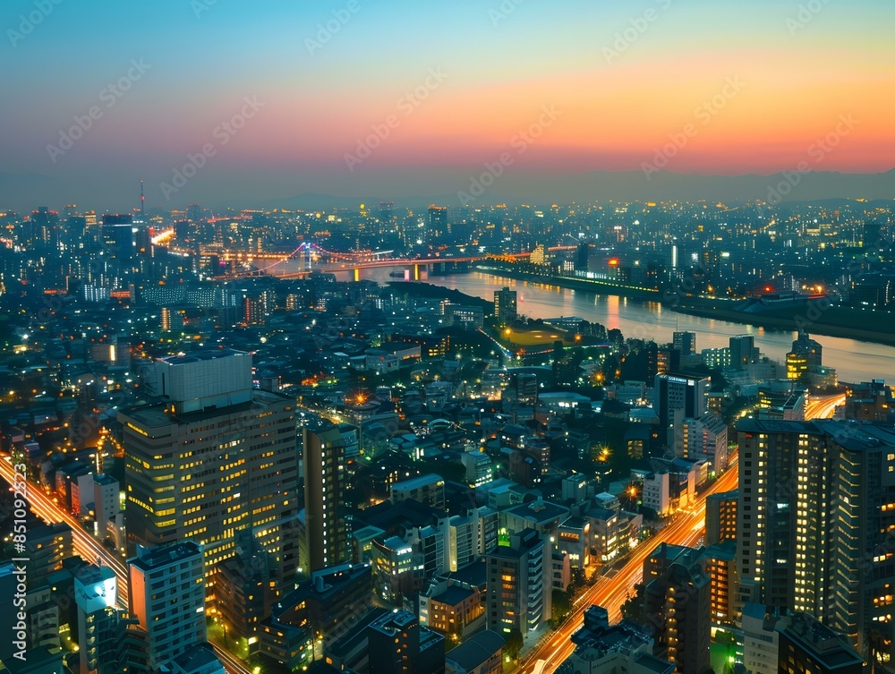 Fototapeta premium Osaka Cityscape at Twilight