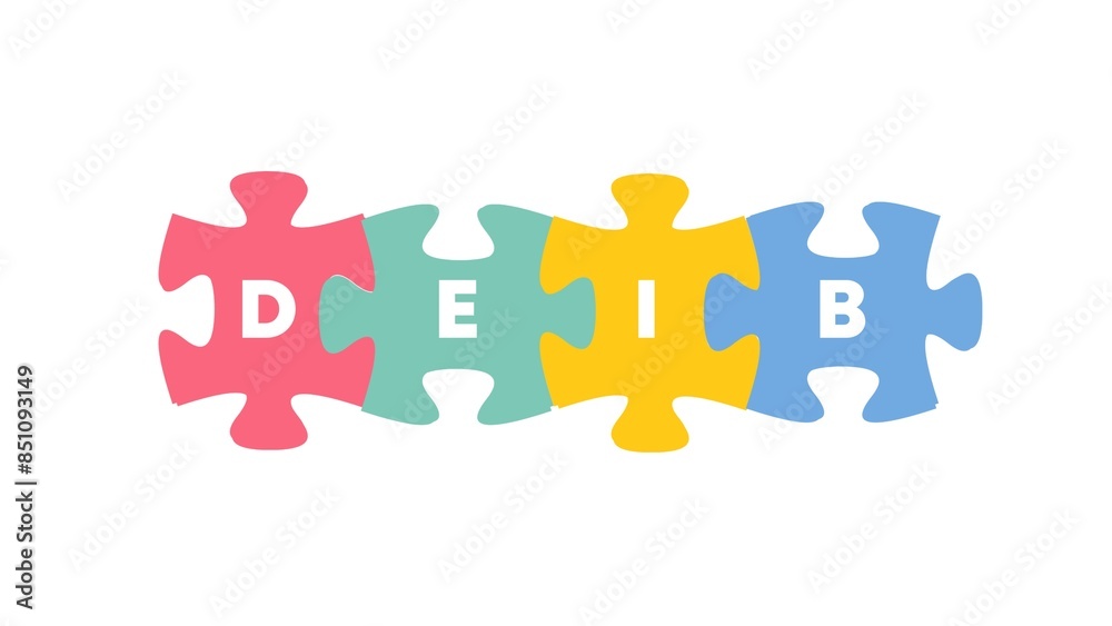 Diversity, Equity, Inclusion, Belonging Concept Puzzle. Foundational Elements of DEIB. For Organizations, Communities, and Societies. Isolated on white background. Diversity, Equity, Inclusion, Belonging Concept Puzzle. Foundational Elements of DEIB. For Organizations, Communities, and Societies. Isolated on white background.