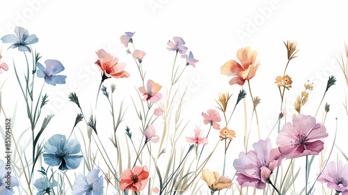 Watercolor flowers isolated on white background, floral illustration for cards
