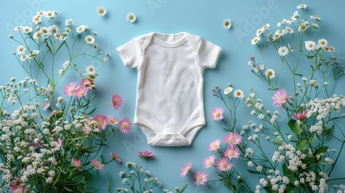 Baby Bodysuit Surrounded by Delicate Flowers