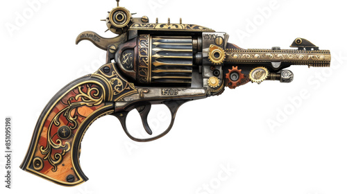 Antique Steampunk Revolver with Intricate Engravings