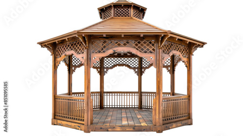 Large Wooden Gazebo with Intricate Lattice Work photo