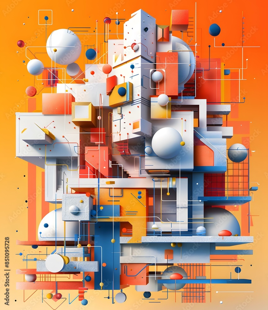 Obraz premium Abstract Geometric Composition of Colorful Shapes and Lines