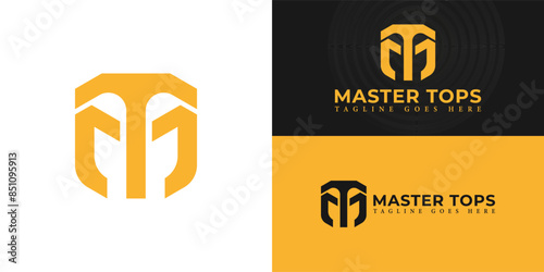 Abstract initial letters MT or TM logo in yellow color isolated on multiple background colors. The logo is suitable for food restaurant logo vector design illustration inspiration templates.