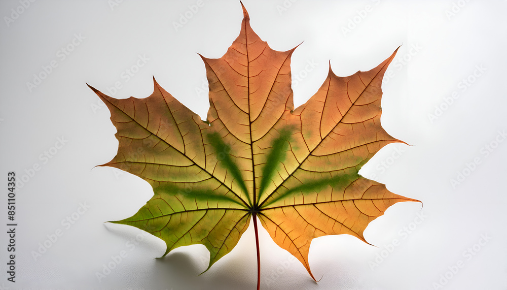 Single Red Green Maple Leaf on White Background Single Red Green Maple Leaf on White Background