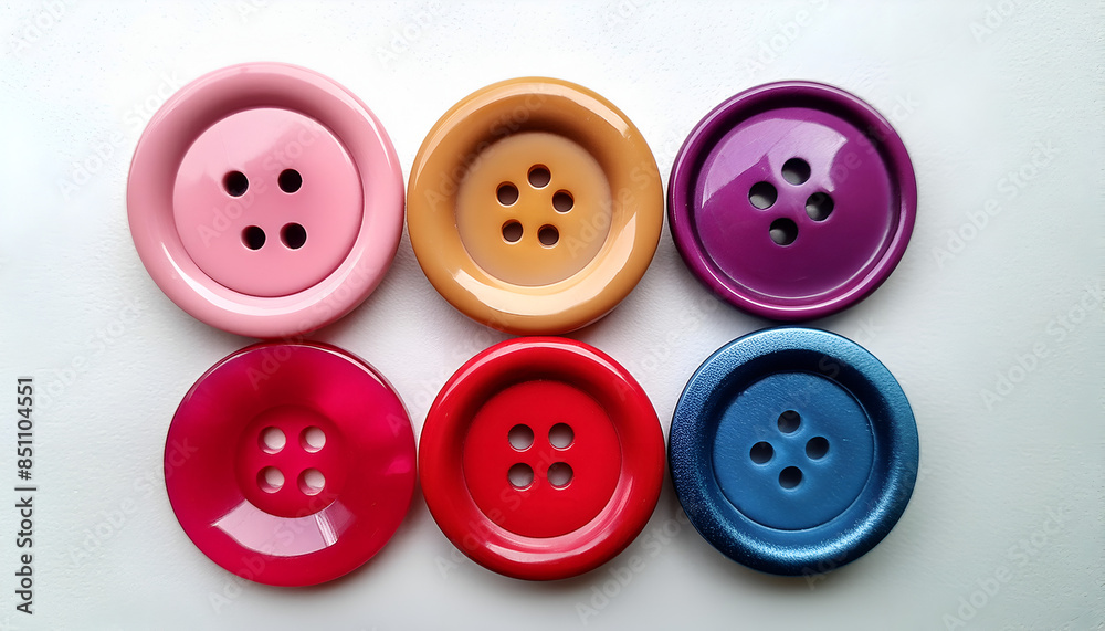 Six Colorful Plastic Buttons on White Background Six Colorful Plastic Buttons on White Background