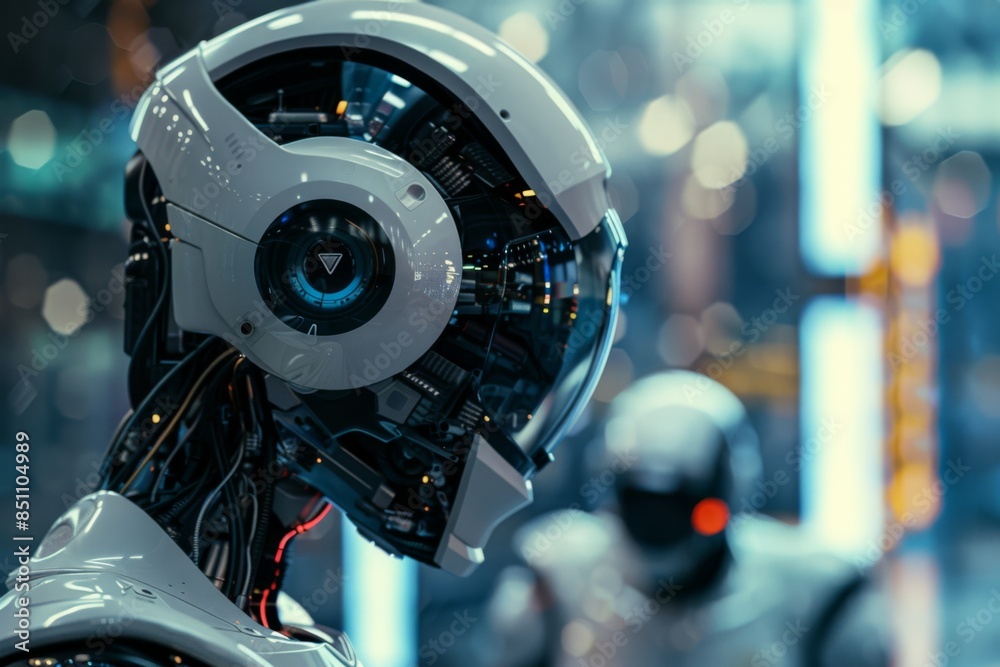 Fototapeta premium The Futures Eye: A Glimpse Into a World of Advanced Robotics. Generative AI