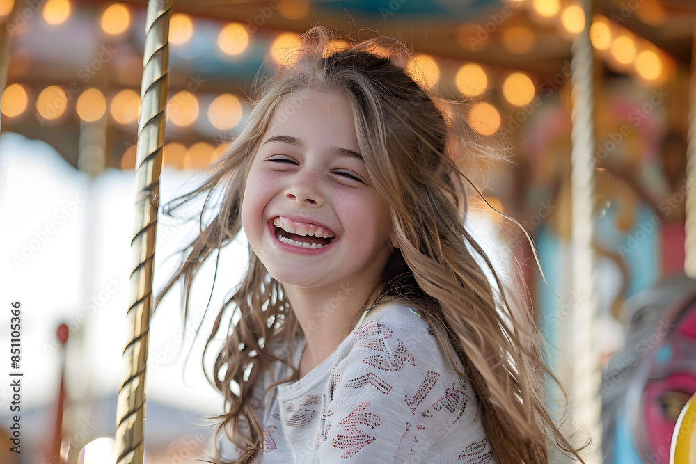 Portrait of young child riding carousel Portrait of young child riding carousel