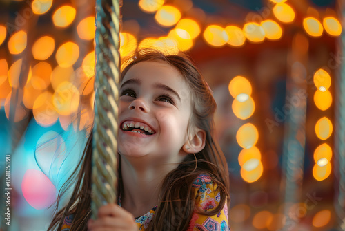 Portrait of young child riding carousel © Kenishirotie