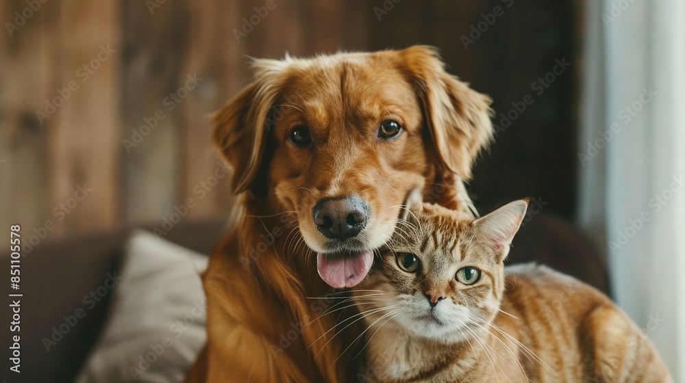 Portrait of a Happy Dog and Cat Looking at the Camera Together, Celebrating Pet Friendship Portrait of a Happy Dog and Cat Looking at the Camera Together, Celebrating Pet Friendship