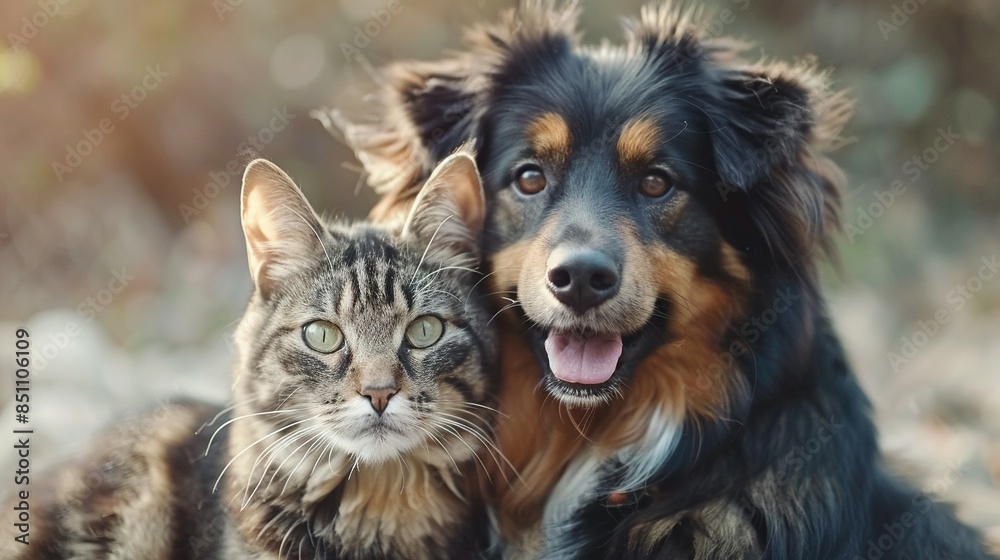 Happy Dog and Cat Looking at the Camera: Portrait of Pet Companionship
