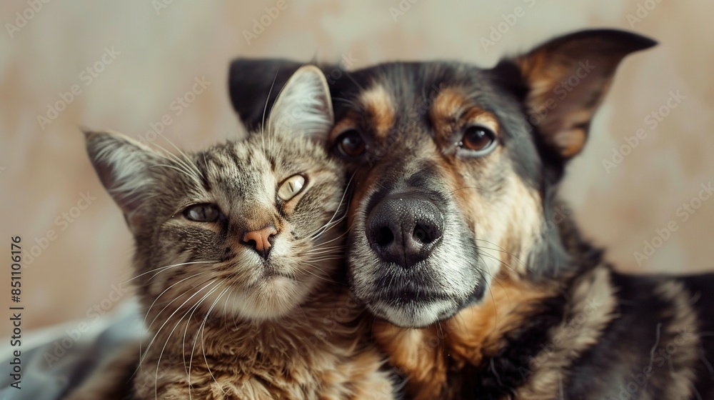 Celebrating Pet Friendship: Portrait of a Happy Dog and Cat Together