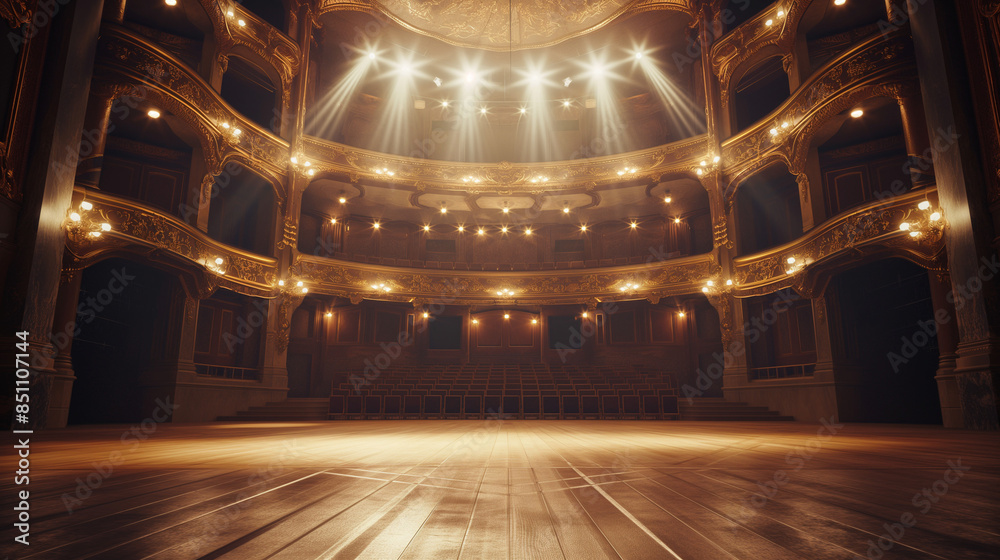 Obraz premium Empty theater stage with dramatic lighting