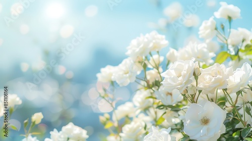 White Roses in a Sunlit Garden