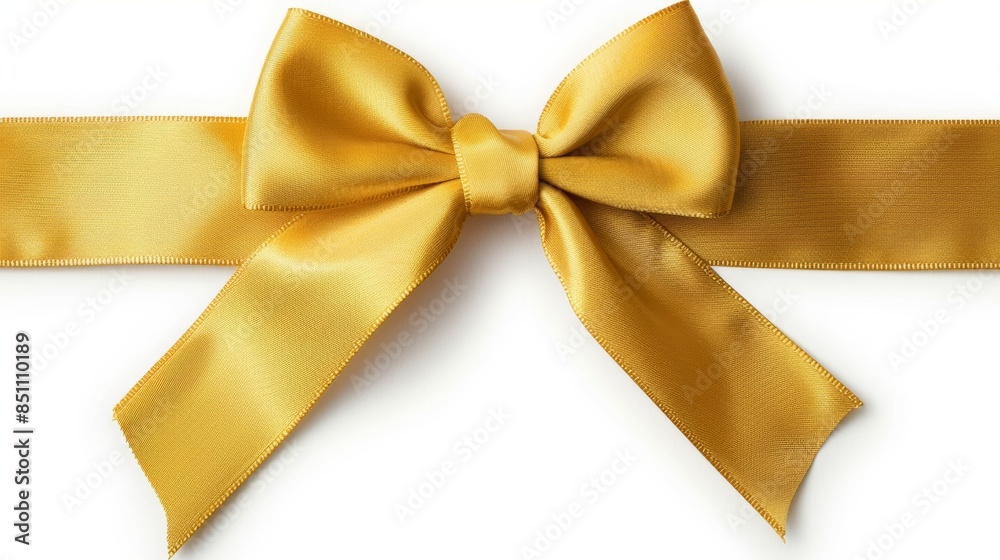 A gold ribbon bow is tied in a knot, background